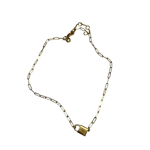 J. Crew Gold Tone Chain Necklace with Padlock Pendant Women's Fashion Jewelry - Picture 4 of 8